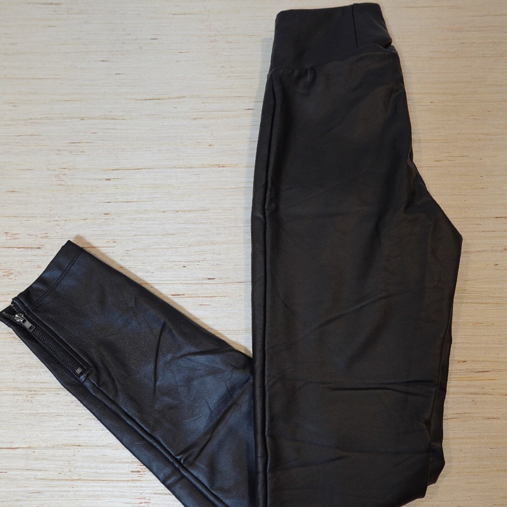 Guess Faux Leather Leggings Women’s XS Black High Waist Zip Ankle